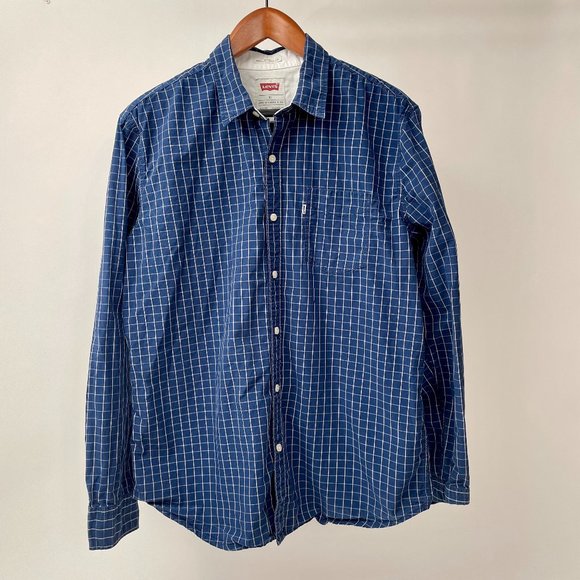 Levi's Blue And Tan Windowpane Check Cotton Long Sleeve Shirt, Size XL - Picture 1 of 6
